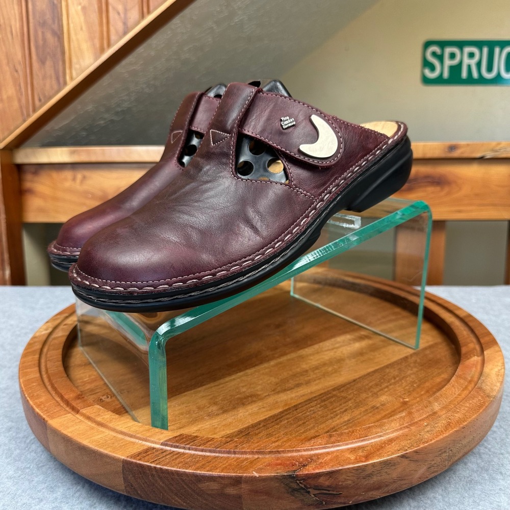 Finn Comfort Stanford Germany Womens Burgundy Leather Clogs Mules Size 40 EUC